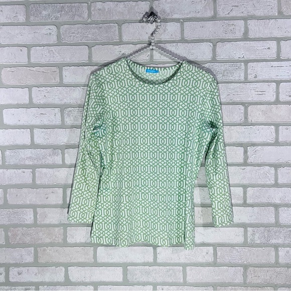 J. McLaughlin Signature Catalina Cloth Green Geo Print Top Size S - Picture 1 of 6